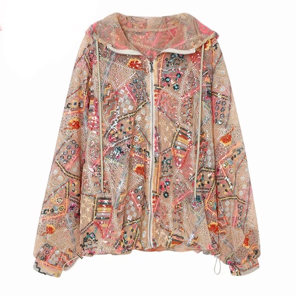 Sequin jacket bomber womens hoodie top rainbow - Picture 3 of 6